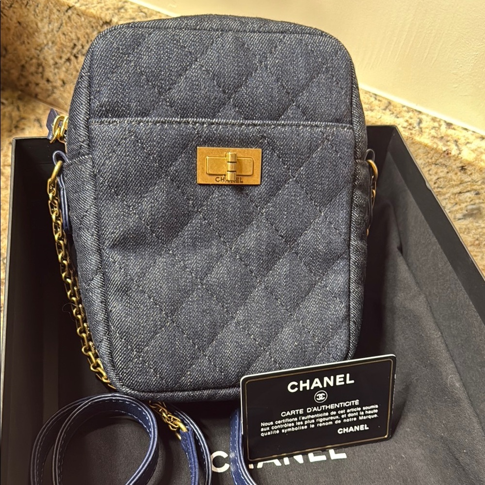 ❤️ NEW Authentic CHANEL Denim Quilted Reissue Crossbody Camera Bag Gold Hardware